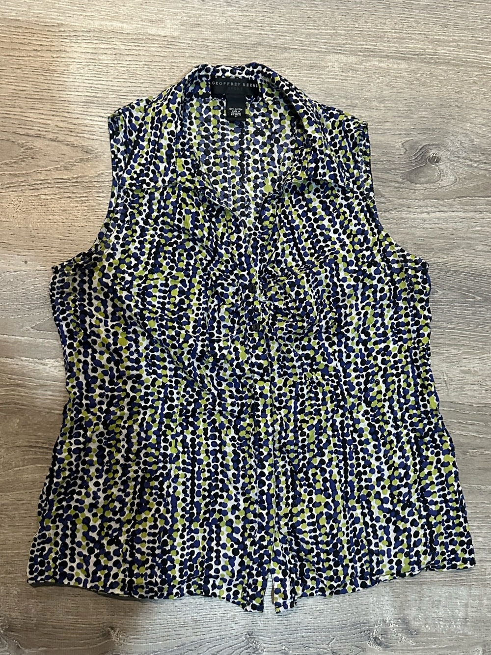 Geoffrey Beene 100% Cotton Abstract Print Button-Up Sleeveless Blouse Size L